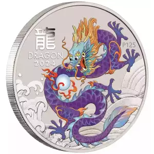 2024 1/2oz Australia Lunar Series III PURPLE DRAGON - Year of the Dragon .9999 Silver Coloured BU Coin (4)