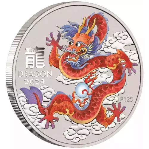 2024 1/2oz Australia Lunar Series III RED DRAGON - Year of the Dragon .9999 Silver Coloured BU Coin (4)