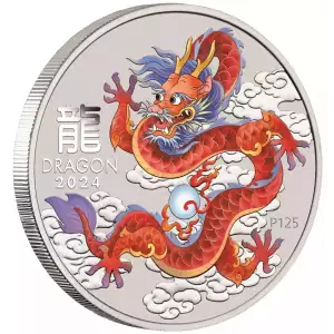 2024 1/2oz Australia Lunar Series III RED DRAGON - Year of the Dragon .9999 Silver Coloured BU Coin (4)