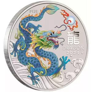 2024 1/2oz Australia Lunar Series III TEAL DRAGON - Year of the Dragon .9999 Silver Coloured BU Coin (4)