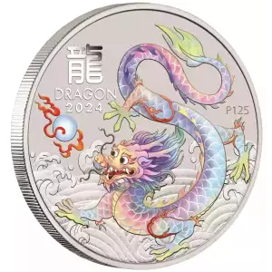 2024 1/2oz Australia Lunar Series III WHITE DRAGON - Year of the Dragon .9999 Silver Coloured BU Coin (4)