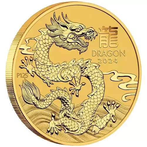 2024 1/4 oz Australia Perth Mint Lunar Series III - Year of the Dragon .9999 Gold BU Coin (2)