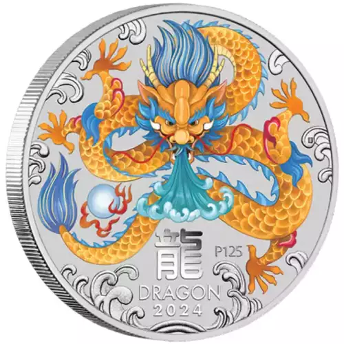 2024 1/4oz Australia Perth Mint Lunar Series III  Year of the Dragon Colorized .9999 Silver Coin (3)