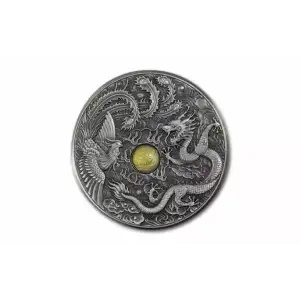 2024 1 oz Dragon & Phoenix Rotating Planchet Window .999 Silver Antique Medal
