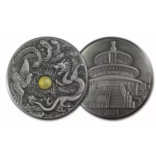 2024 1 oz Dragon & Phoenix Rotating Planchet Window .999 Silver Antique Medal (3)