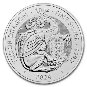 2024 10 oz Great Britain The Royal Tudor Beasts Series - The Welsh Dragon .9999 Silver BU Coin (2)