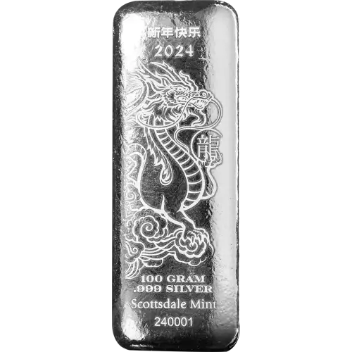 2024 100g Scottsdale Mint Lunar Dragon .999 Silver Bar