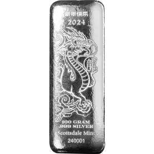 2024 100g Scottsdale Mint Lunar Dragon .999 Silver Bar