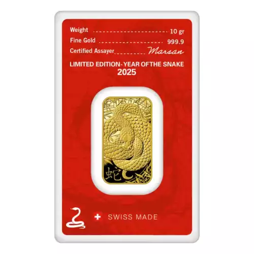 2024 10g Argor-Heraeus Lunar Year of the Snake .9999 Gold Bar in Assay