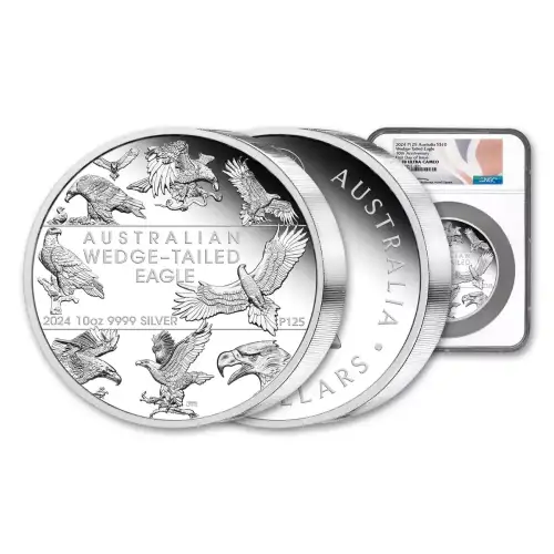 2024 10oz Australia Perth Mint Ultra High Relief Gilded Wedge Tailed Eagle .9999 Silver Coin NGC PF70 UC FDOI Mercanti Signed Label