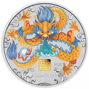2024 1kg Australia Perth Mint Lunar Series III - Year of the Dragon .9999 Silver Coloured Coin w/ Gold Privy Mark (2)