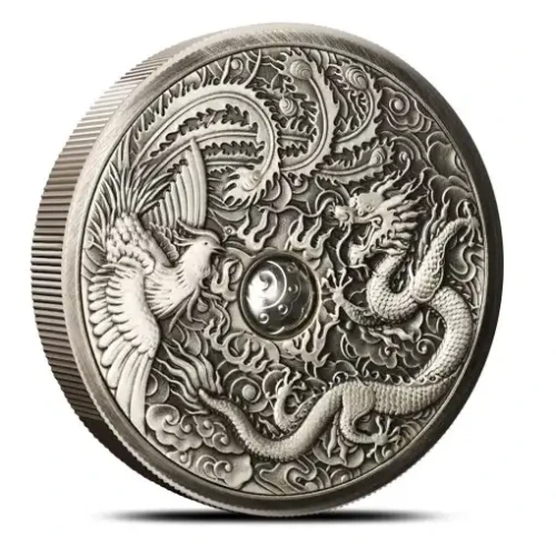 2024 1oz 35th Anniversary of the Dragon and Phoenix - Pearl of Wisdom Window Antiqued .999 Silver Medal