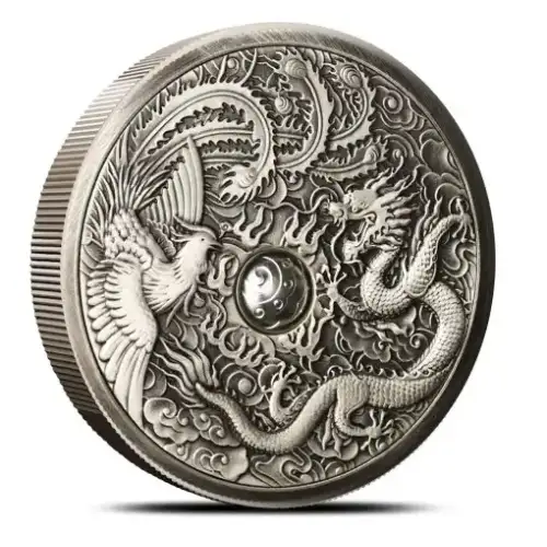 2024 1oz 35th Anniversary of the Dragon and Phoenix - Pearl of Wisdom Window Antiqued .999 Silver Medal