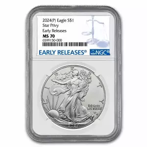 2024 1oz American Silver Eagle Star Privy NGC MS70 Early Releases  (2)