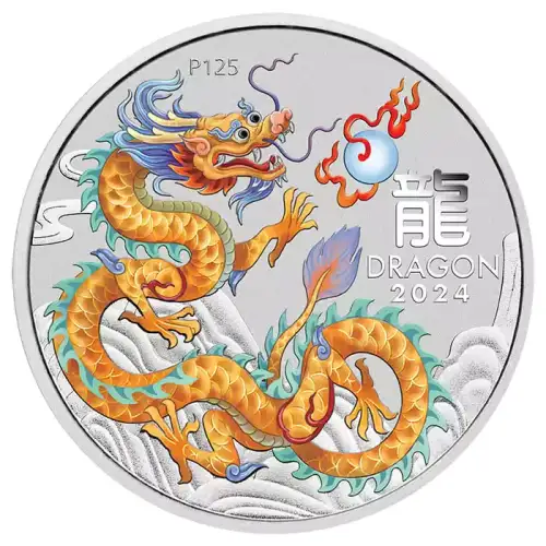 2024 1oz Australia Lunar Series III Golden DRAGON .9999 Silver Coloured Coin