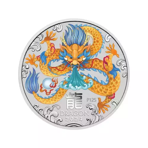 2024 1oz Australia Perth Mint Lunar Series III - Year of the Dragon .9999 Silver Coloured Coin In Card (3)