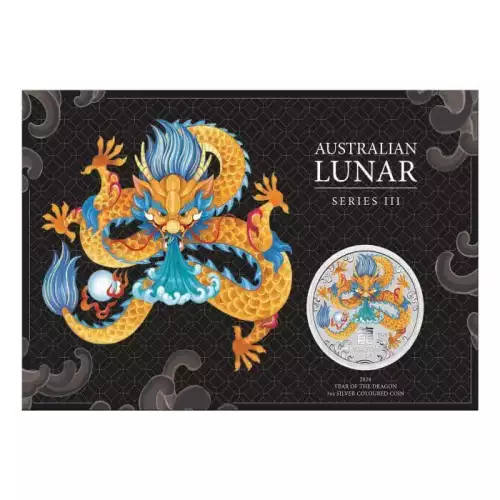 2024 1oz Australia Perth Mint Lunar Series III - Year of the Dragon .9999 Silver Coloured Coin In Card (3)