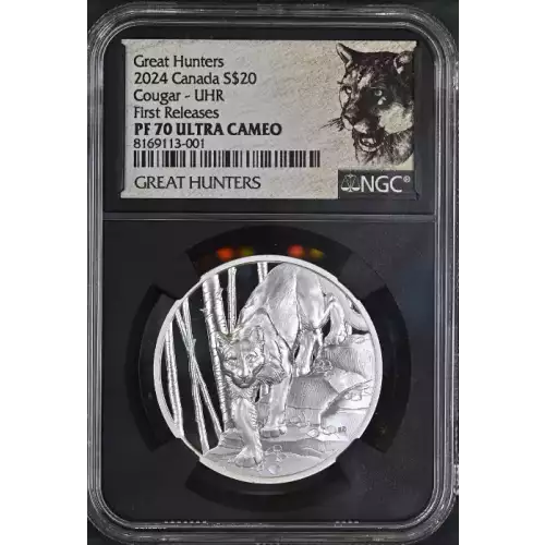 2024 1oz Canada Great Hunters Series - Cougar UHR Proof .9999 Silver Coin NGC PF70 First Releases Black Core Cougar Label (4)