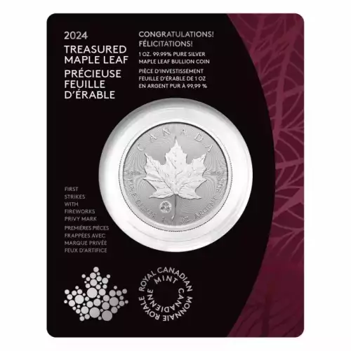 2024 1oz Canadian Treasured Maple Leaf .9999 Silver w/ Fireworks Privy in Assay Card (2)