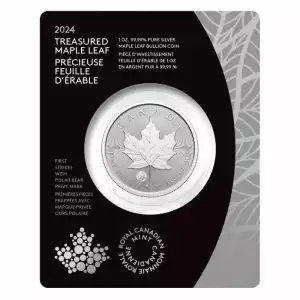 2024 1oz Canadian Treasured Maple Leaf .9999 Silver w/ Polar Bear Privy in Assay Card