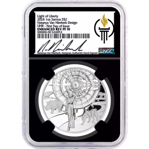 2024 1oz Samoa Light of Liberty .9999 Silver Coin NGC PF70 FDOI Van Niekerk Signature (2)