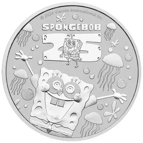 2024 1oz Tuvalu SpongeBob SquarePants 25th Anniversary .9999 Silver BU Coin (2)