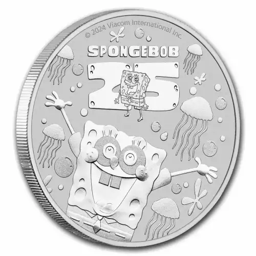 2024 1oz Tuvalu SpongeBob SquarePants 25th Anniversary .9999 Silver BU Coin (3)