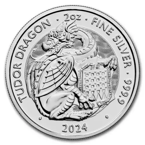 2024 2 oz Great Britain The Royal Tudor Beasts Series - The Welsh Dragon .9999 Silver Coin (3)