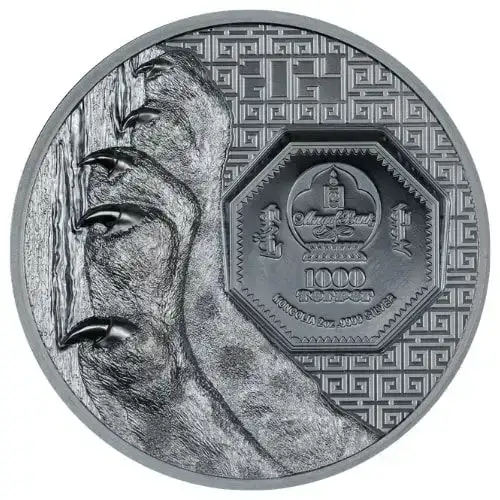 2024 2 oz Mongolia Wild Mongolia Series – Snow Leopard Black Proof .9999 Silver Coin (3)