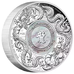  2024 2oz Australia Perth Mint Double Dragon Mother-of-Pearl .9999 Silver Coin