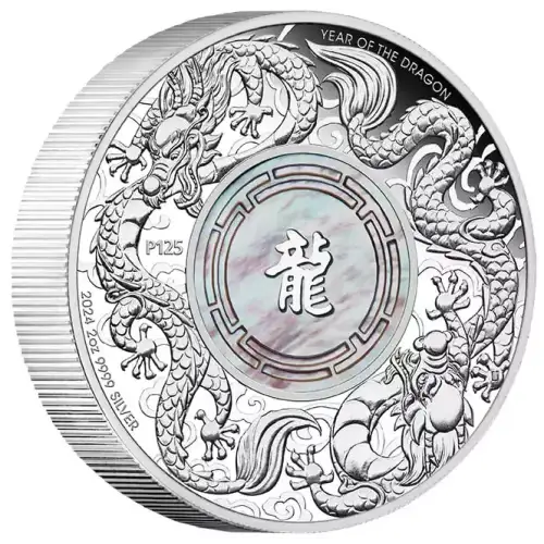 2024 2oz Australia Perth Mint Double Dragon Mother-of-Pearl .9999 Silver Coin