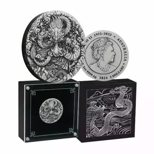 2024 2oz Australian Lunar Series III  Year of the Dragon Silver Antiqued Coin