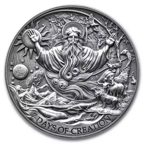2024 2oz Cameroon Bible Stories The Seven Days of Creation .999 Silver Antique Coin (4)