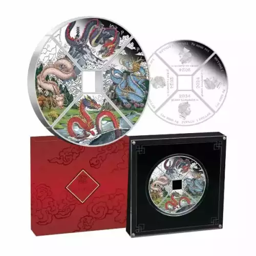 2024 4x1oz Perth Mint Year of the Dragon Quadrant .9999 Silver Proof Coloured Four-Coin Set