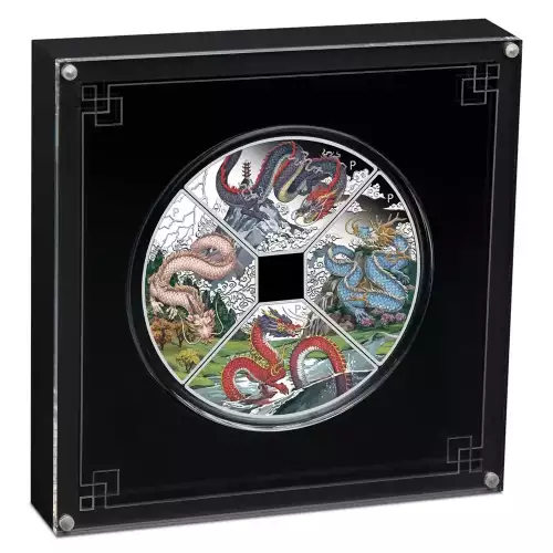 2024 4x1oz Perth Mint Year of the Dragon Quadrant .9999 Silver Proof Coloured Four-Coin Set (3)