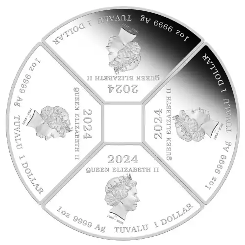 2024 4x1oz Perth Mint Year of the Dragon Quadrant .9999 Silver Proof Coloured Four-Coin Set (5)