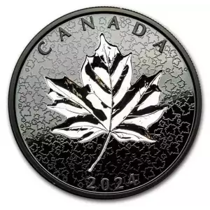 2024 5oz Canada Maple in Motion Rhodium Plated Incuse .9999 Silver Coin