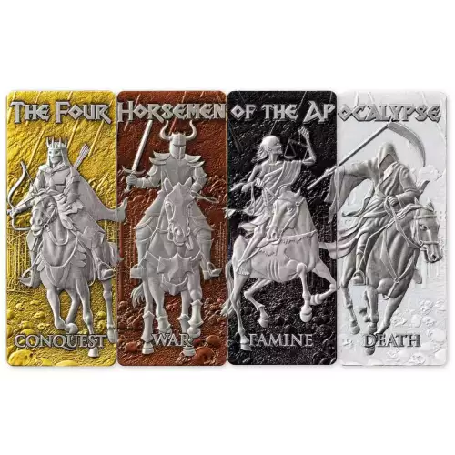 2024 Barbados Four Horsemen of the Apocalypse 4 x 1 oz Silver Bar Coin Set