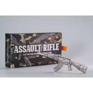 2024 Chad Assault Rifle Shaped Antiqued 2 oz Silver Coin