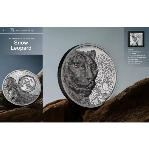 2024 Mongolia Wild Mongolia Series - Snow Leopard 2 oz Black Proof Coin