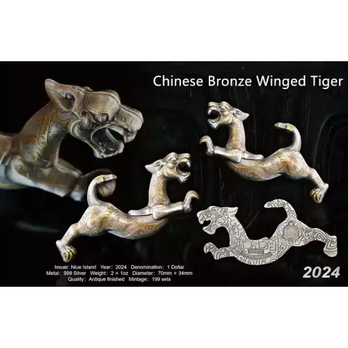 2024 Niue Chinese Bronze Winged Tiger 2x1 oz Silver Coins Set