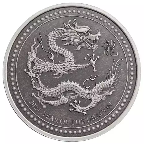 2024 Samoa 2oz Scottsdale Mint .999 Silver Year of the Dragon Antiqued Coin