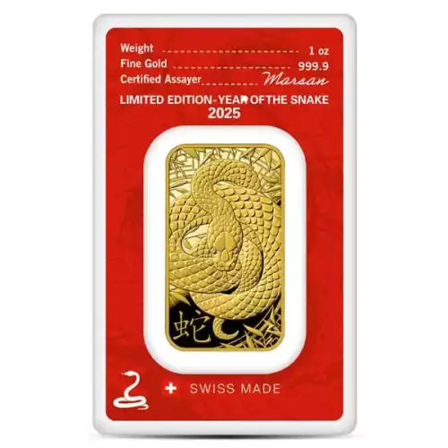 2025 1 oz Argor-Heraeus Lunar Year of the Snake .9999 Gold Bar in Assay