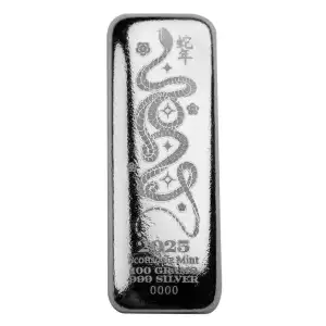 2025 100g Scottsdale Mint Lunar Snake .999 Silver Bar (2)