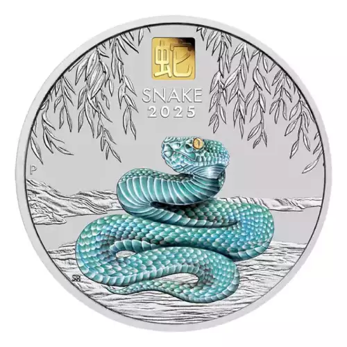 2025 1kg Australia Perth Mint Lunar Series III: Year of the Snake Colored .9999 Silver Coin with Gold Privy Mark (5)