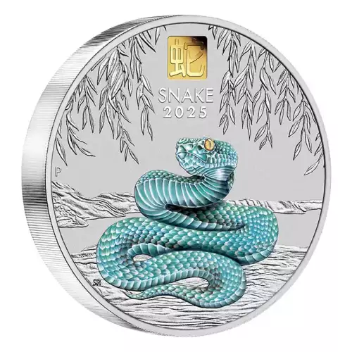 2025 1kg Australia Perth Mint Lunar Series III: Year of the Snake Colored .9999 Silver Coin with Gold Privy Mark (3)