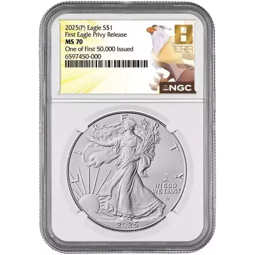 2025 1oz American Silver Eagle Eagle Privy NGC MS70 Eighth Era Label (1 of First 50,000) (2)