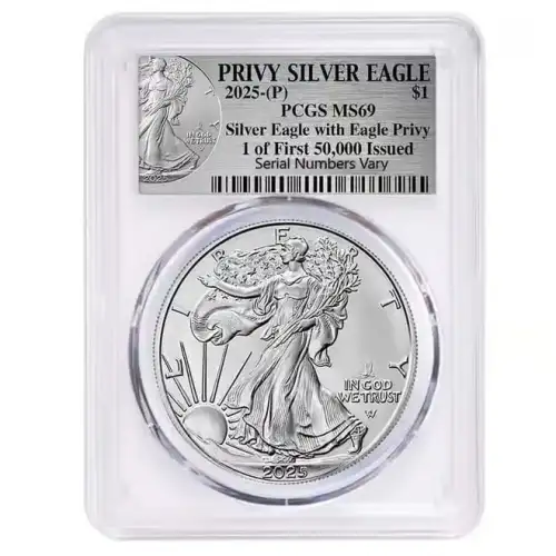 2025 1oz American Silver Eagle with Eagle Privy PCGS MS69 (1 of First 50,000) (3)