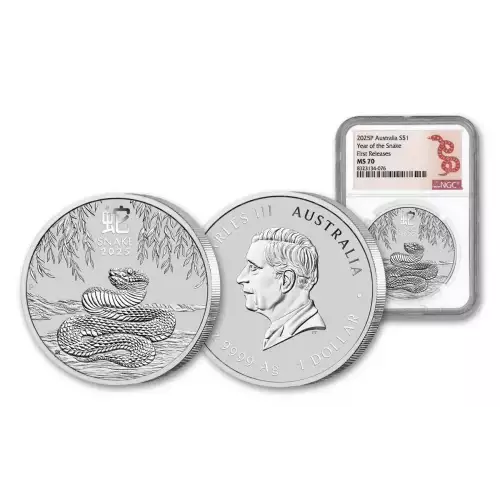 2025 1oz Australia Lunar Snake .9999 Silver Coin NGC MS 70 FR  (2)