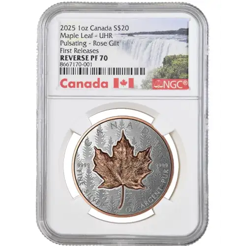 2025 1oz Canada RCM Silver Maple Leaf Pulsating Forest Reverse Proof w/ Rose Gilt UHR NGC Rev PF70 First Release (2)